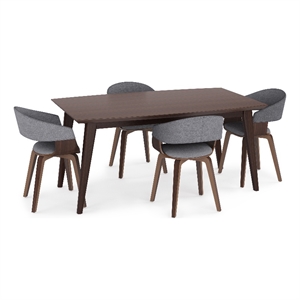 Lowell/Draper 5Pc Dining Set with 4Bentwood Dining Chairs in Gray & 66&quotWD Table