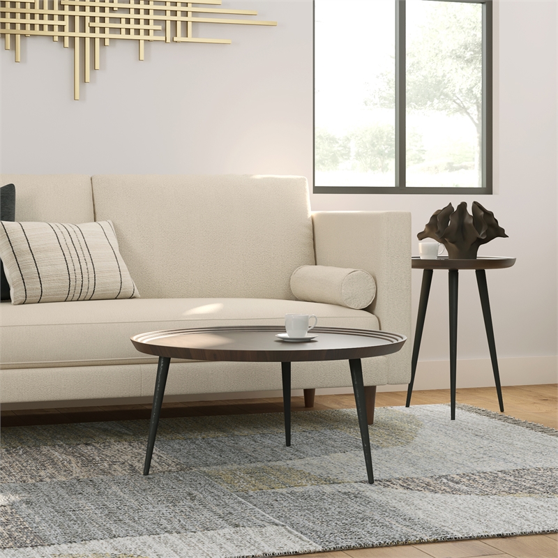 Clairmont Modern Industrial 30 inch Wide Metal Coffee Table in Cognac
