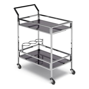 Watts Bar Cart Modern Metal and Tempered Glass in Chrome