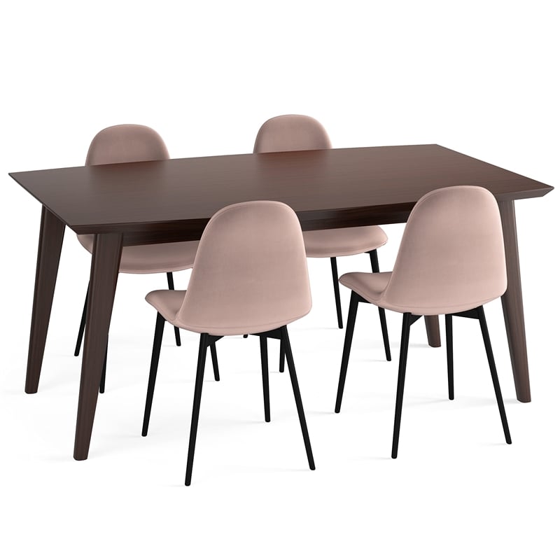 Alpine / Draper 5 Piece Dining Set in Rose  and 66 inch Wide Table