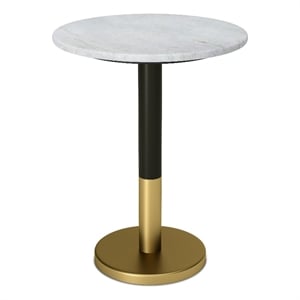 Evans 16 inch Wide Modern Side Table in White Genuine Marble and Black/Gold Iron