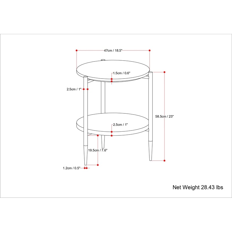 Wagner  18 inch Wide Metal Round Marble & Wood Side Table in White/Natural
