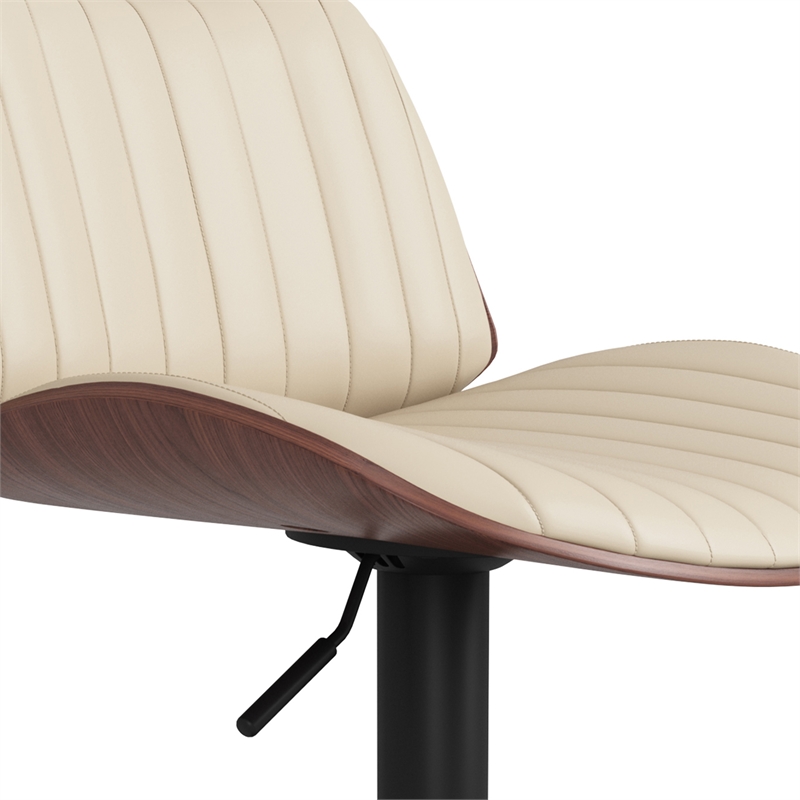 Goulding Modern Adjustable Swivel Bar Stool in Cream Vegan Faux Leather