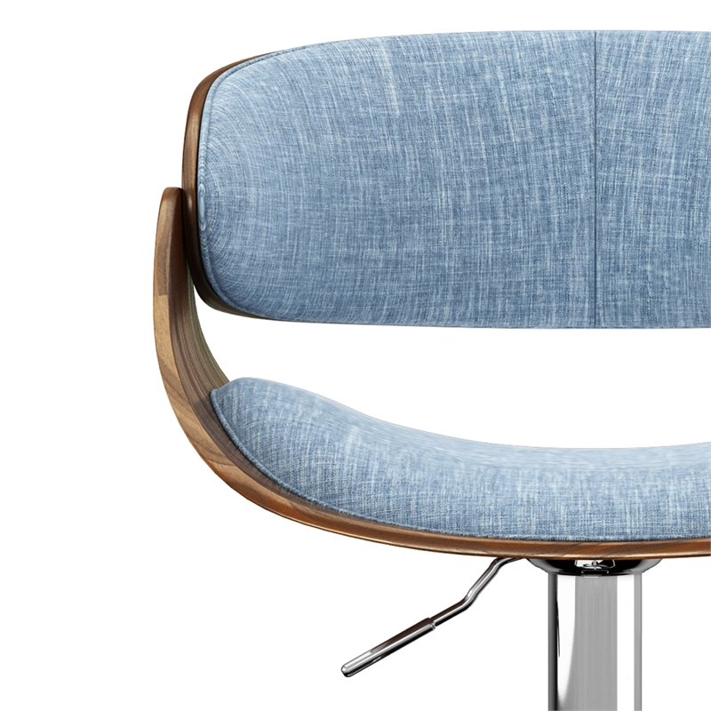 Amery  Adjustable Swivel Bar Stool in Denim Blue Linen Look Fabric