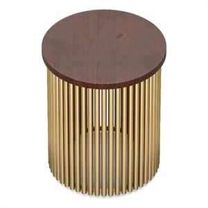Demy 18&quotWDSolid Mango/Metal Industrial Accent Table in Cognac/Gold & Assembled