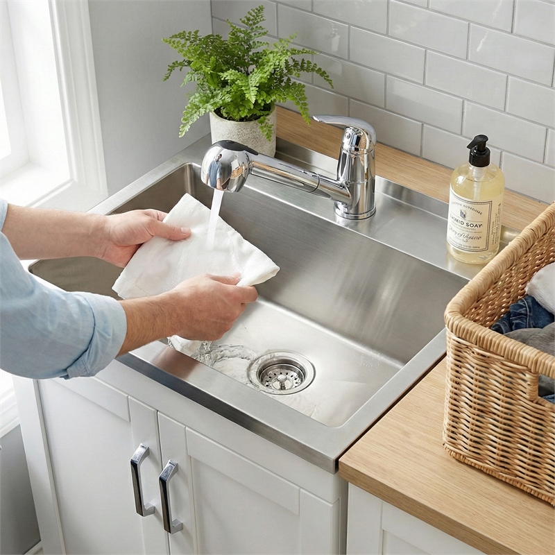 Kyle Transitional 28 inch Laundry Cabinet with Faucet and Stainless Steel Sink