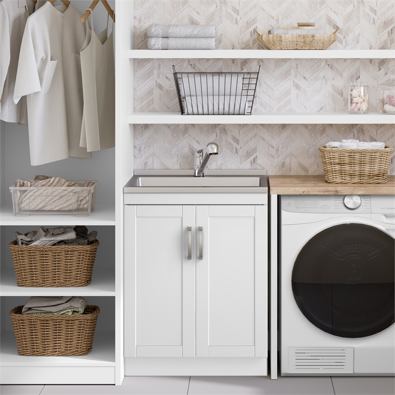 Kyle Transitional 28 inch Laundry Cabinet with Faucet and Stainless Steel Sink