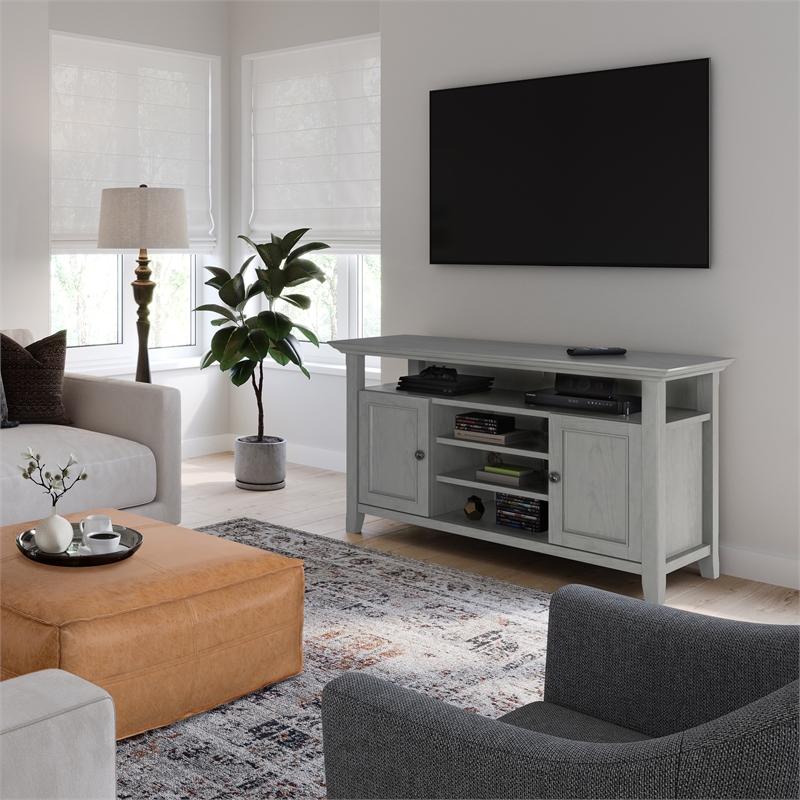 Amherst 54 inch Wide Solid Wood Transitional TV Stand in Fog Gray