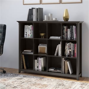 Simpli Home Amherst 57&quotW Solid Wood 12Cube Storage Bookcase in Hickory Brown
