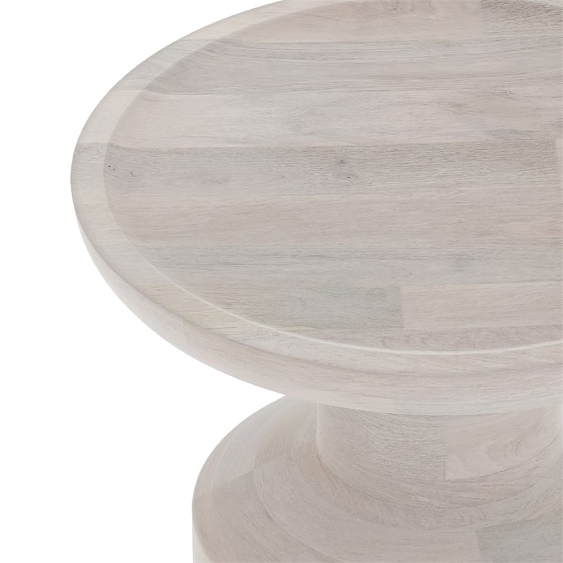 Haynes 16 inch Wide Solid Mango Boho Accent Table in White Wash & Assembled