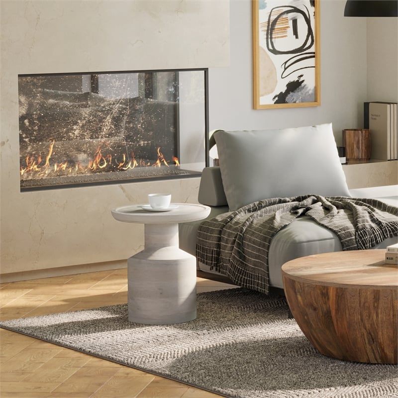 Haynes 16 inch Wide Solid Mango Boho Accent Table in White Wash & Assembled