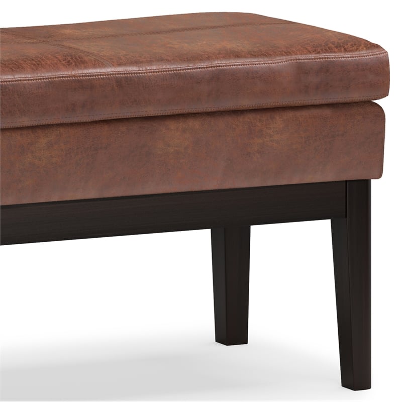 Carlson 45 inch Wide Ottoman Bench in Distressed Saddle Brown Vegan Faux Leather