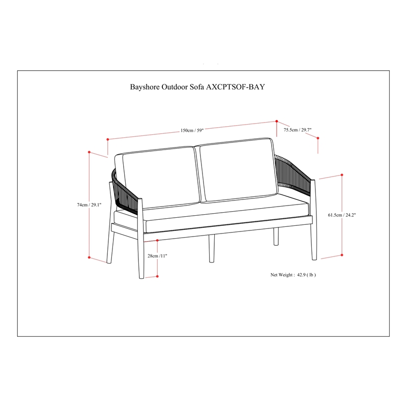 Bayshore 59 inch Wide Contemporary Outdoor Sofa in Natural Polyester Fabric