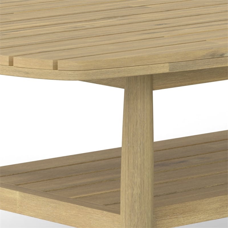 Bayshore 43 inch Wide Contemporary Outdoor Coffee Table in Light Teak