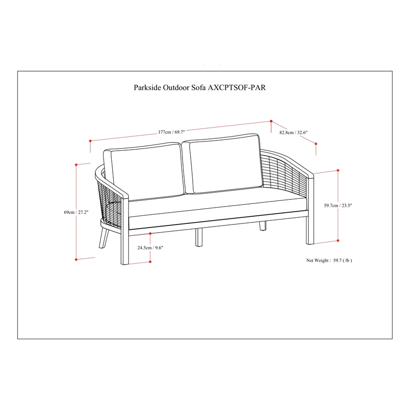 Parkside 70 inch Wide Contemporary Outdoor Sofa in Natural  Polyester Fabric