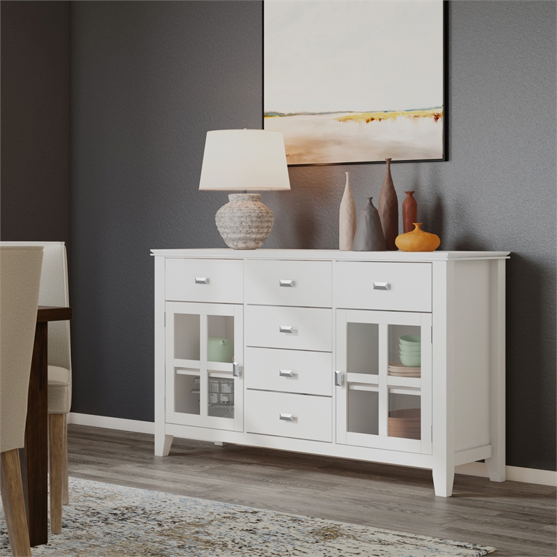 Artisan 60 inch Wide Solid Wood Transitional Sideboard Buffet in White