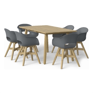 Kona Contemporary 7 Piece Outdoor Dining Set in Pebble Gray