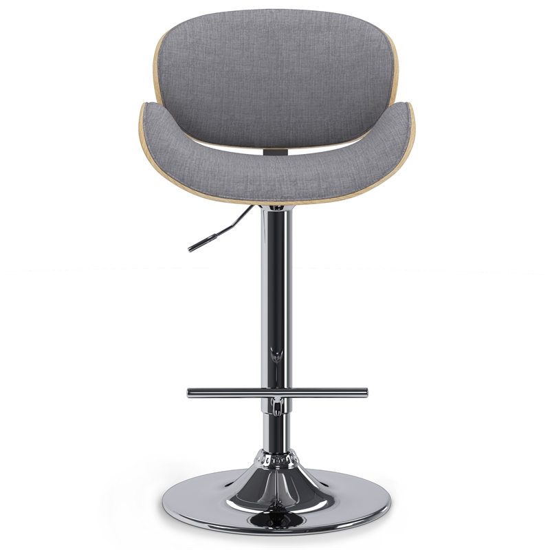 Marana Modern Bentwood Gas Lift Bar Stool with Light wood in Gray Polyester