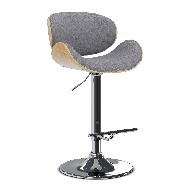 Marana Modern Bentwood Gas Lift Bar Stool with Light wood in Gray Polyester