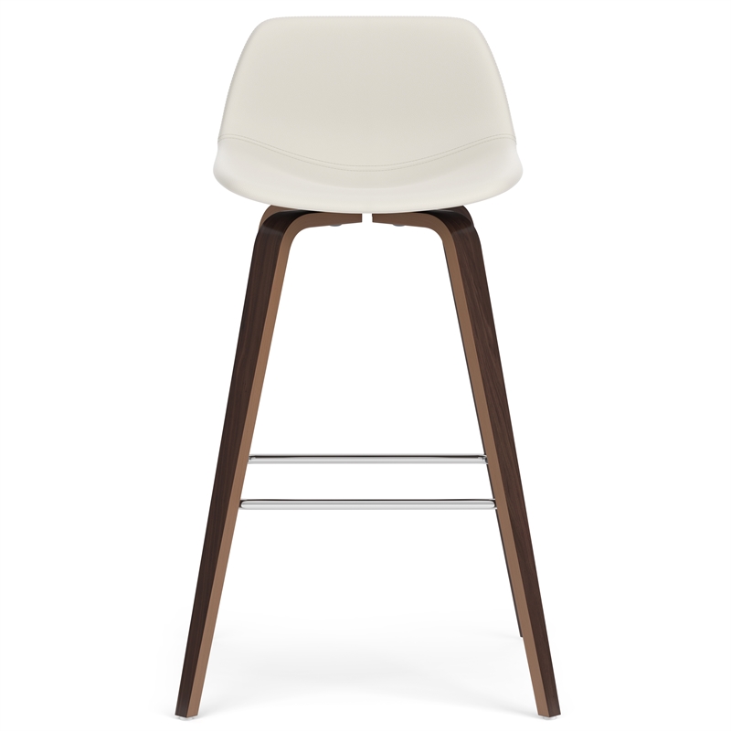 Randolph 28 inch Seat Height Mid Century Modern Bentwood Counter/Bar Height Stool in Cream PU Leather (Set of 2)