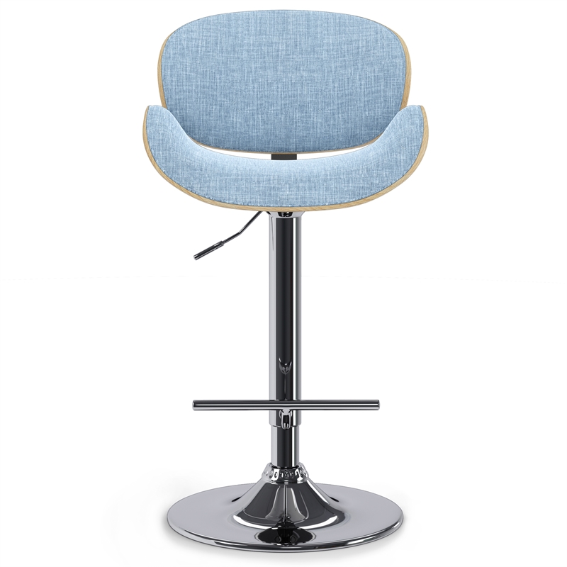 Marana Modern Bentwood Gas Lift Bar Stool with Light wood in Blue Polyester