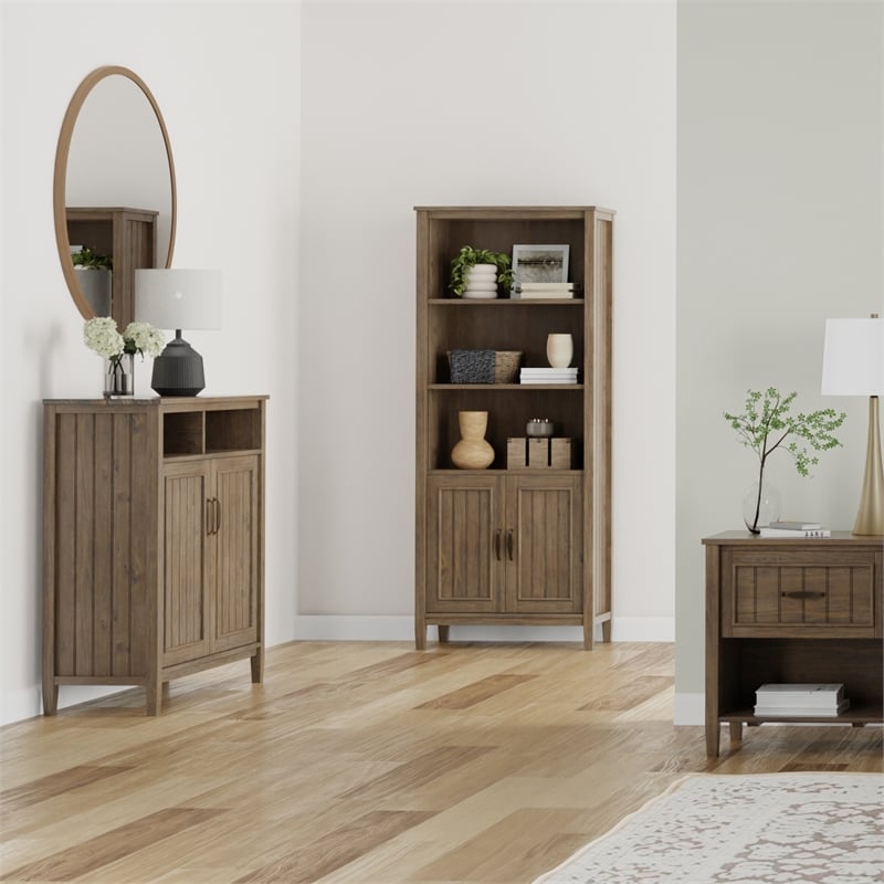 Lev SOLID WOOD 39 inch Wide Contemporary Medium Storage Cabinet in Smoky Brown