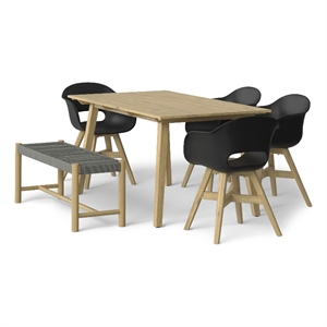 Kona Contemporary 6 Piece Outdoor Dining Set in Light Teak / Black