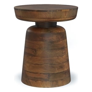 Robbie SOLID WOOD 16&quot WD Round Contemporary Rustic Accent Table in Walnut Brown