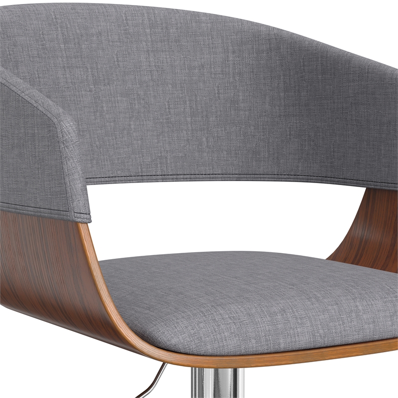 Lowell Modern Adjustable Swivel Bar Stool in Light Gray Linen Look Fabric