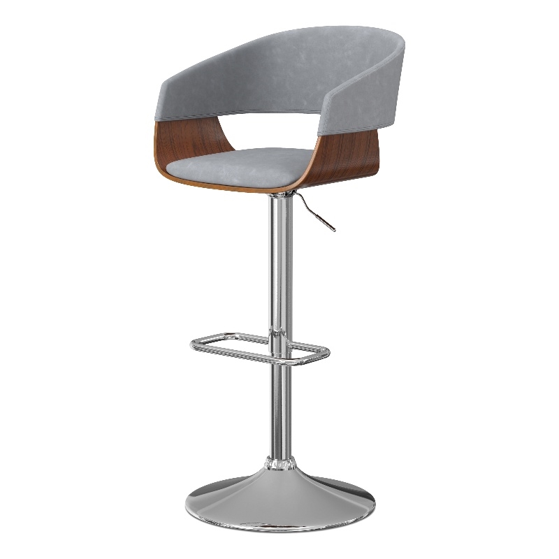 Lowell Modern Adjustable Swivel Bar Stool in Stone Gray Vegan Faux Leather