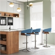 Lowell Mid Century Modern Adjustable Swivel Bar Stool in Blue Linen Look Fabric