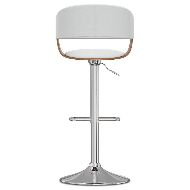 Lowell Mid Century Modern Adjustable Swivel Bar Stool in White Faux Leather