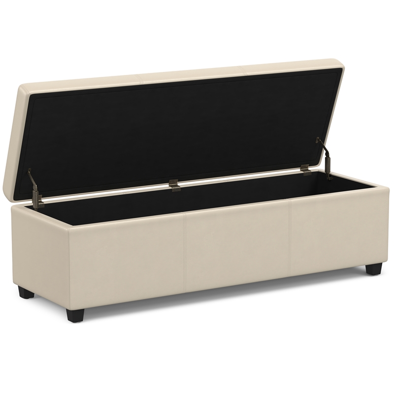 Simpli Home Avalon Contemporary Faux Leather Storage Ottoman Bench in Cream