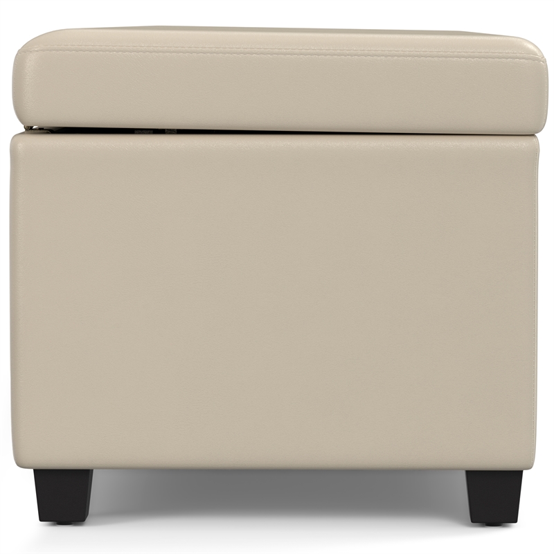 Simpli Home Avalon Contemporary Faux Leather Storage Ottoman Bench in Cream