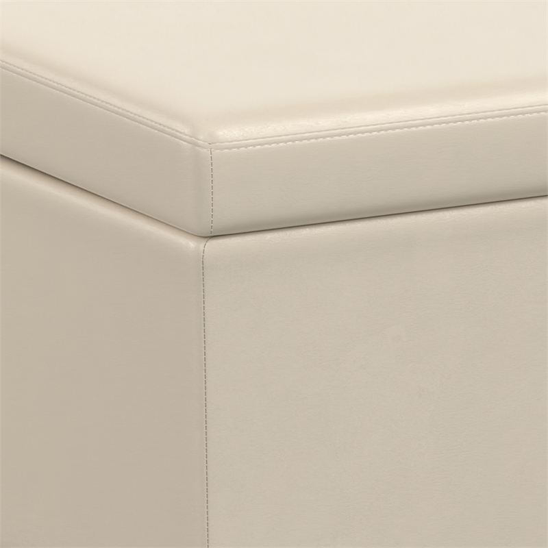 Simpli Home Avalon Contemporary Faux Leather Storage Ottoman Bench in Cream