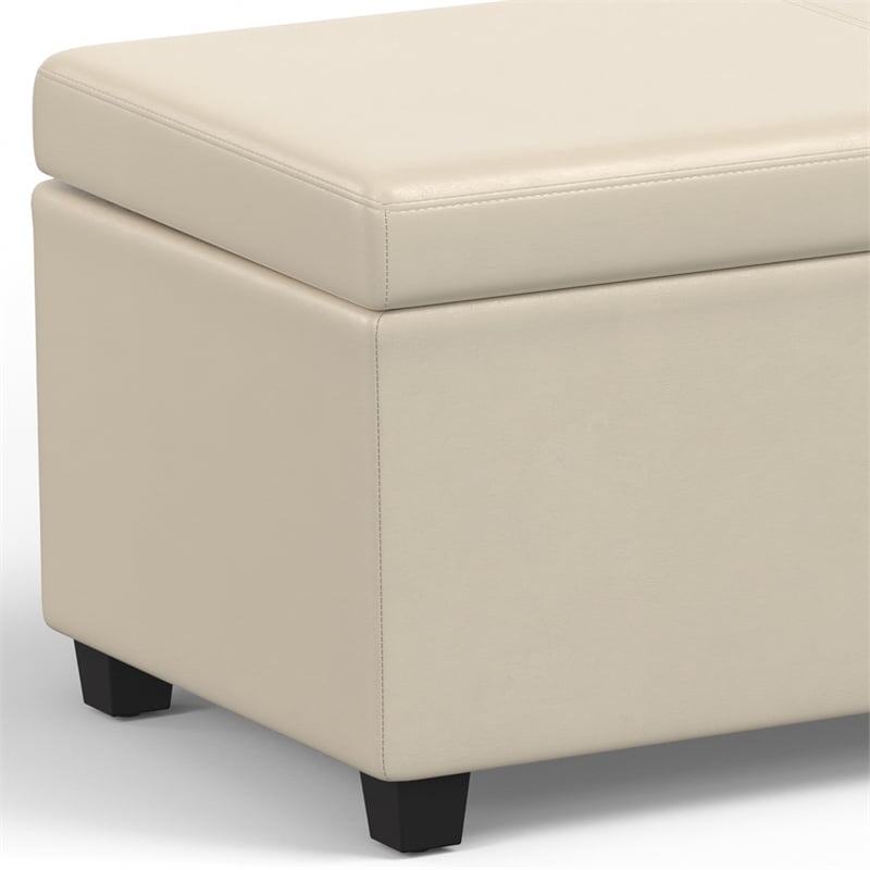 Simpli Home Avalon Contemporary Faux Leather Storage Ottoman Bench in Cream