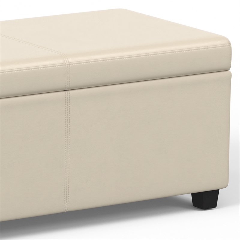 Simpli Home Avalon Contemporary Faux Leather Storage Ottoman Bench in Cream