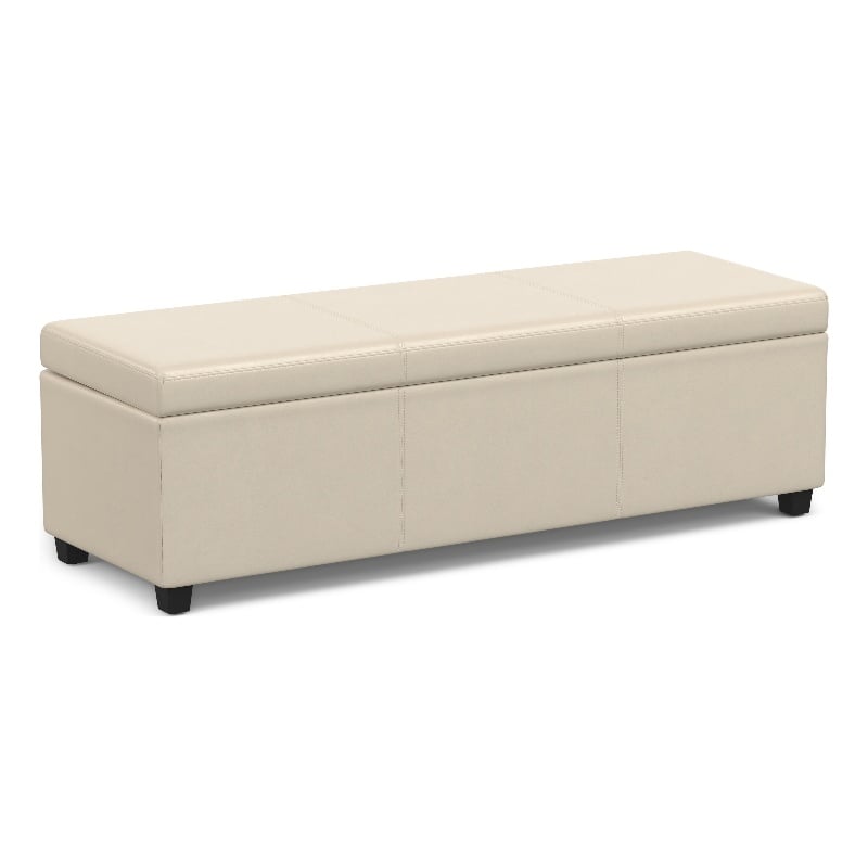 Simpli Home Avalon Contemporary Faux Leather Storage Ottoman Bench in Cream