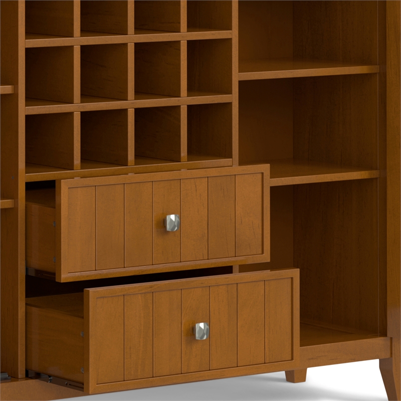 Simpli Home Bedford Transitional Solid Wood Sideboard & Wine Rack in Light Brown