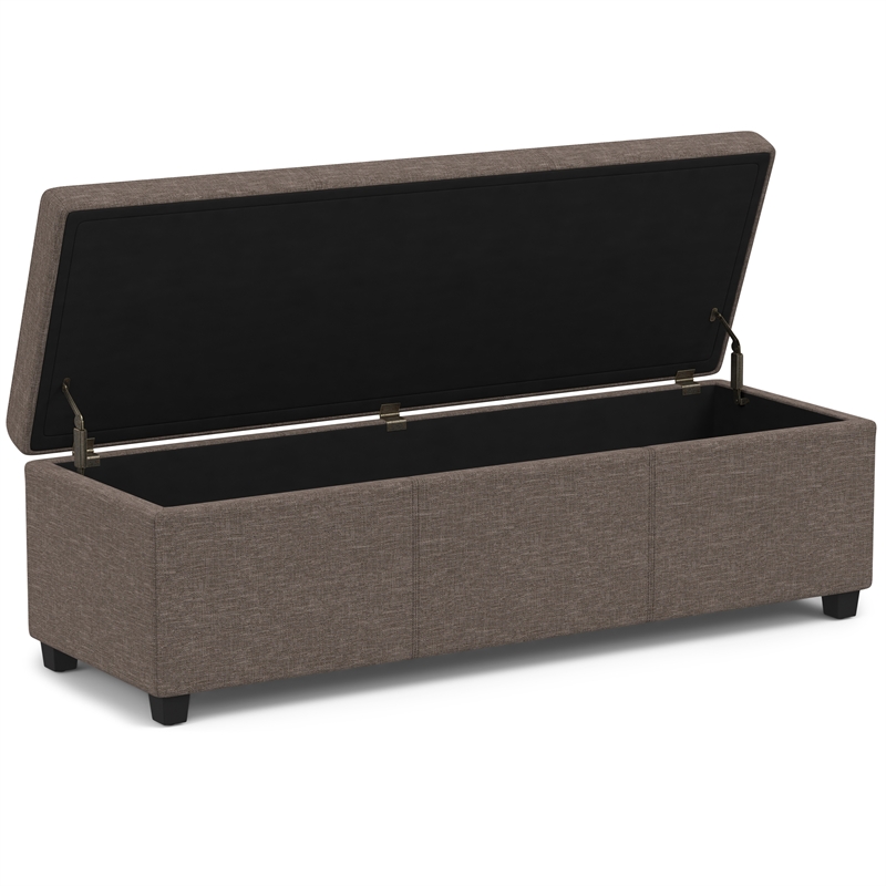 Simpli Home Avalon Contemporary Wood & Fabric Storage Ottoman Bench in Brown