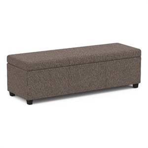 Simpli Home Avalon Contemporary Wood & Fabric Storage Ottoman Bench in Brown