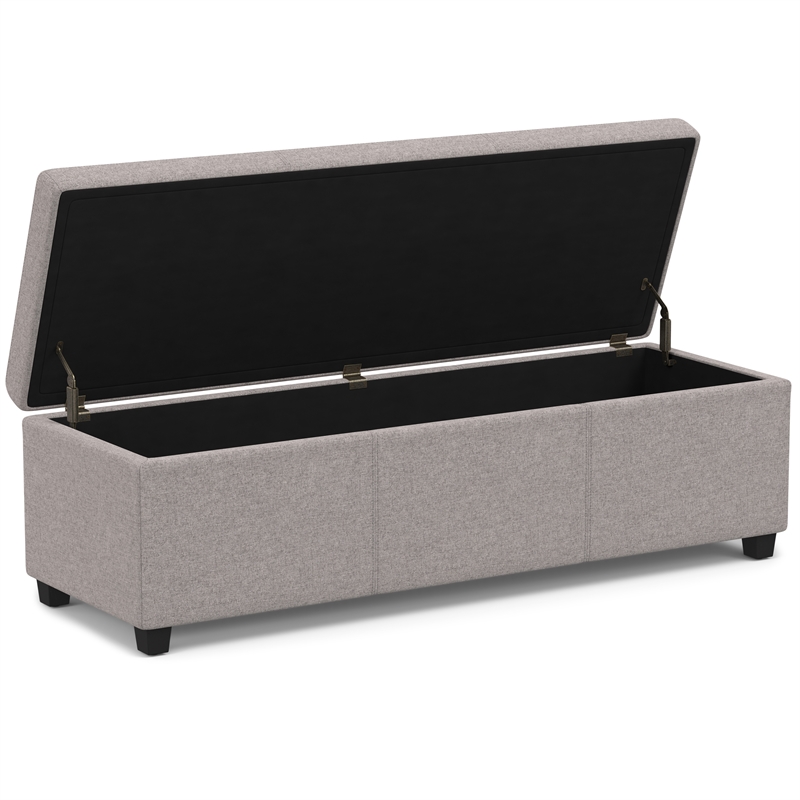 Simpli Home Avalon Contemporary Fabric & Wood Storage Ottoman Bench in Gray