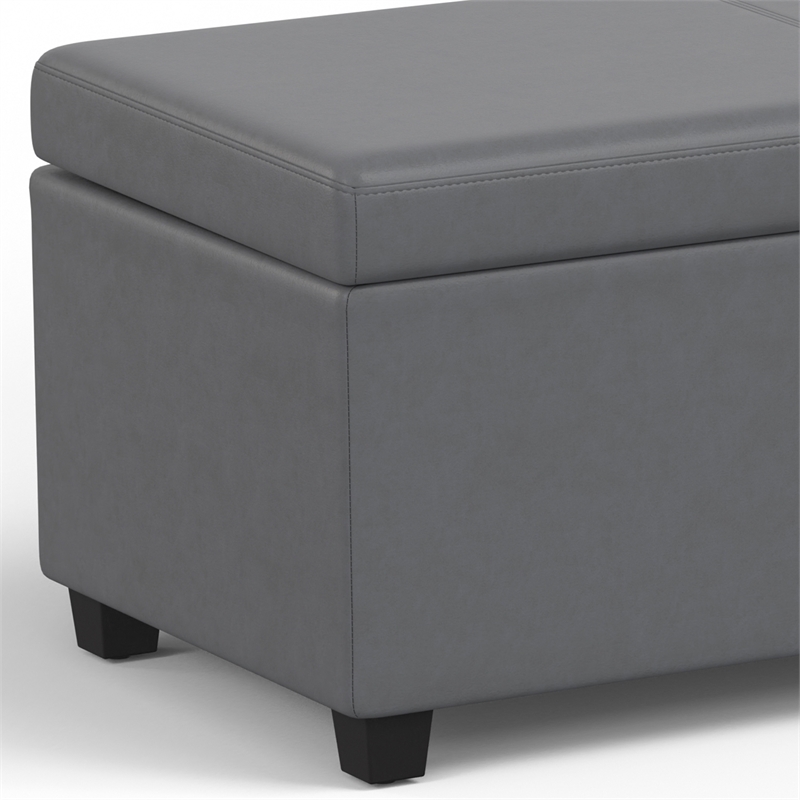 Simpli Home Avalon Contemporary Faux Leather Storage Ottoman Bench in Stone Gray