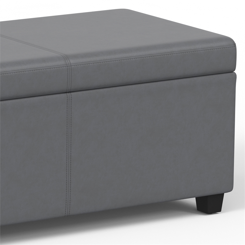 Simpli Home Avalon Contemporary Faux Leather Storage Ottoman Bench in Stone Gray