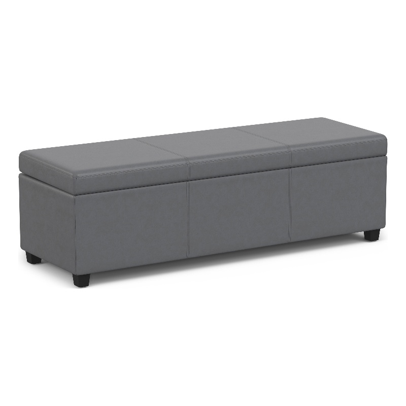 Simpli Home Avalon Contemporary Faux Leather Storage Ottoman Bench in Stone Gray
