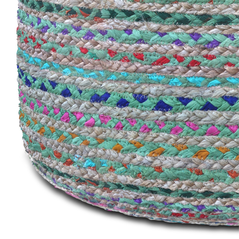 margo boho round pouf in green braided jute