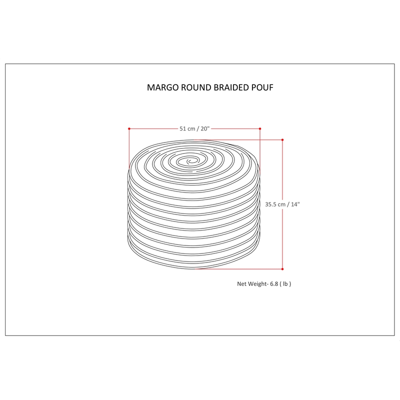 margo boho round pouf in green braided jute