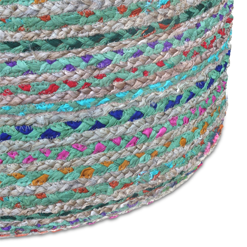 margo boho round pouf in green braided jute