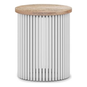 Demy 18&quotWDSolid Mango/Metal Industrial Accent Table in Natural/White & Assembled