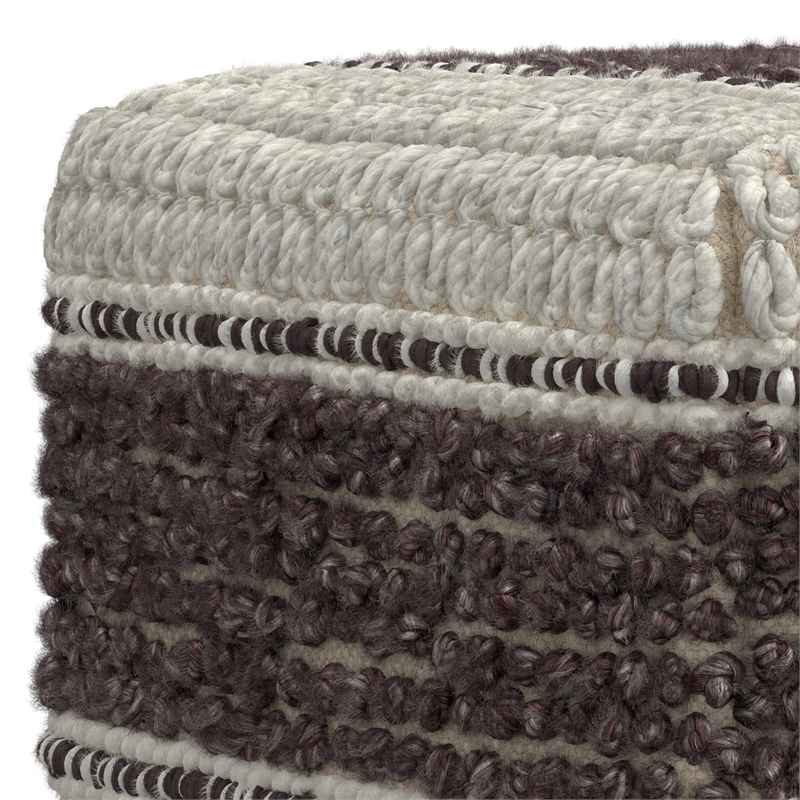 Grady Contemporary Square Pouf in Magenta and Natural Handloom Woven